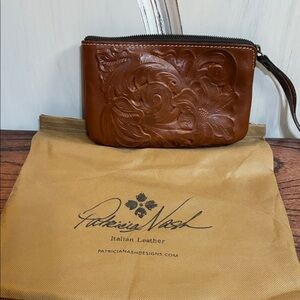 Patricia Nash Embossed Brown Leather Wristlet